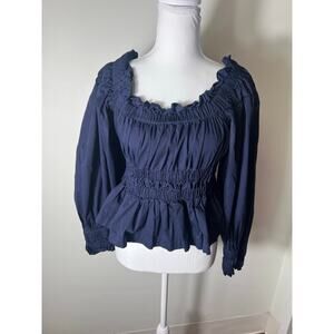 En Saison Navy Peasant Puff 3/4 Length Sleeve Sz M